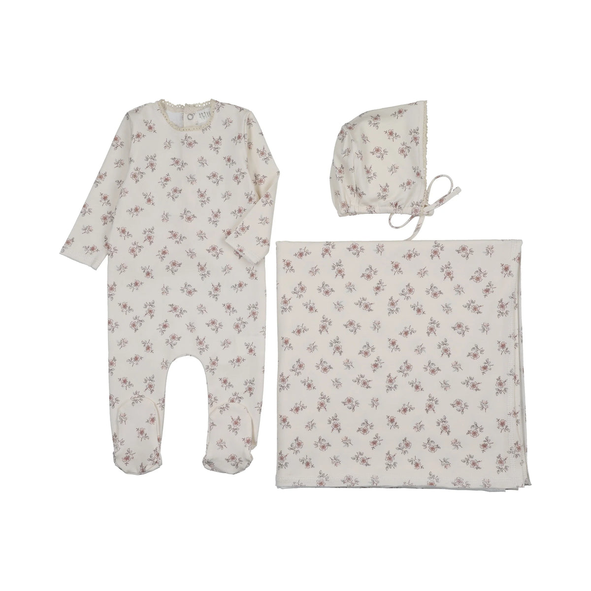 Peluche Blossom Footie + Bonnet + Swaddle - Rose