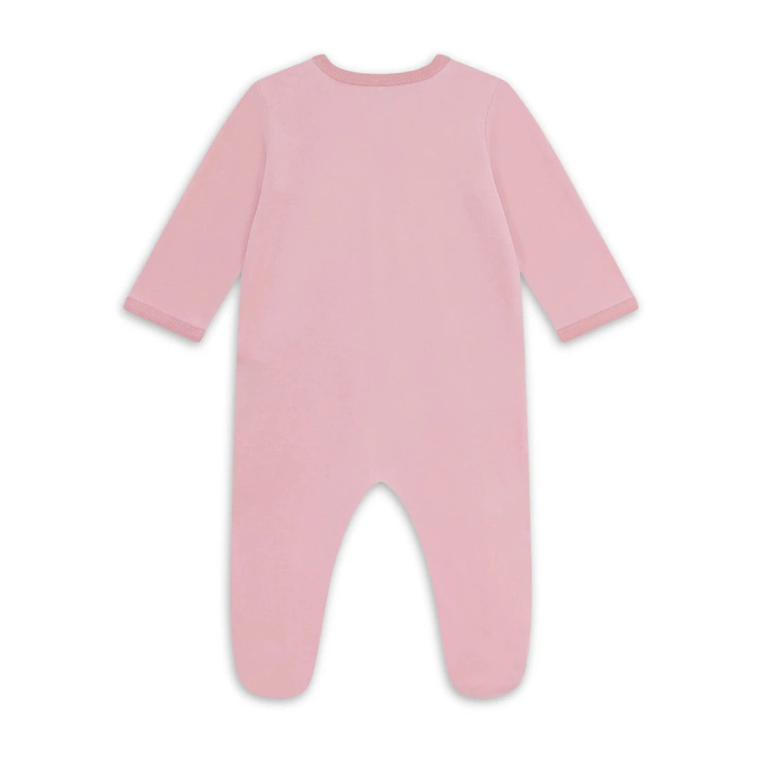 Petit Bateau Pink Graphic Velour Front Snap Footie Soft Velour Baby Footed Onesie Graphic Print Design