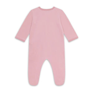 Petit Bateau Pink Graphic Velour Front Snap Footie Soft Velour Baby Footed Onesie Graphic Print Design