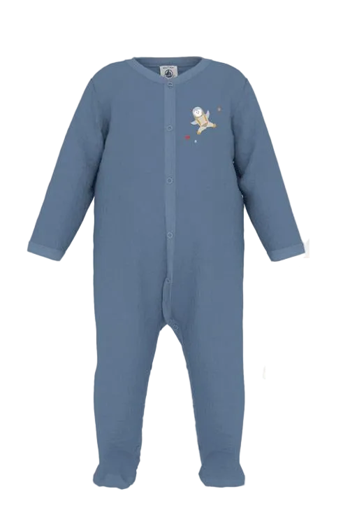 Petit Bateau Velour Penguin Front-Snap Footie | Luxury Baby Velour Pajamas