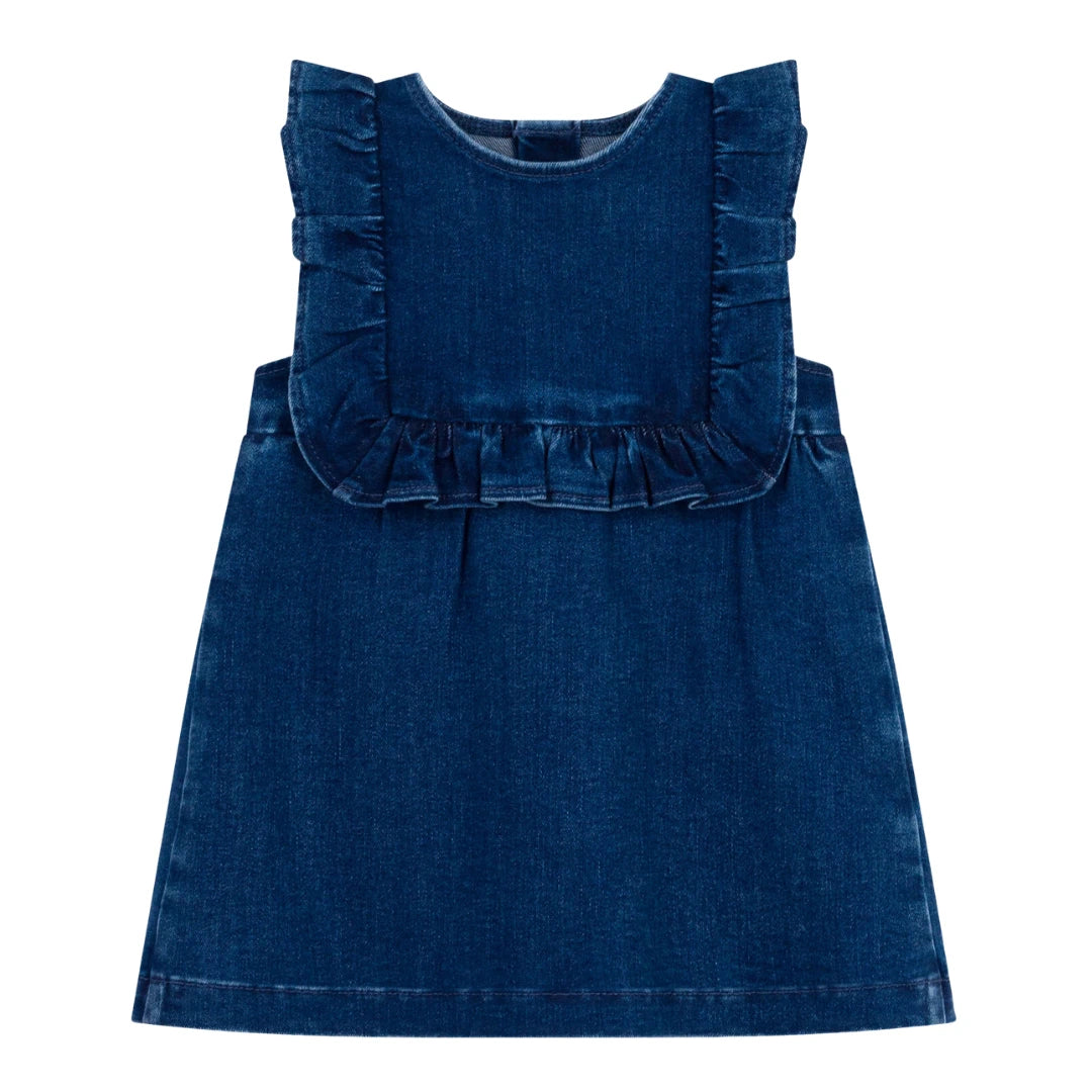 Petit Bateau Baby Girl Sleeveless Denim Dress Lightweight Cotton Boutique Designer French Summer Apparel