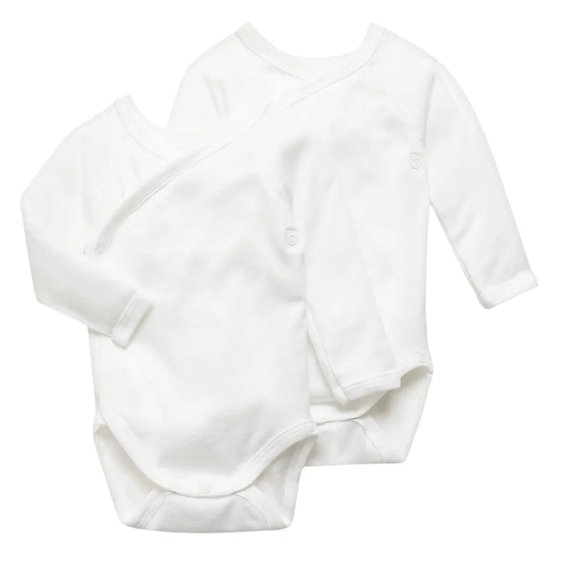 Petit Bateau 2-Pack Organic Cotton Newborn Long Sleeve Crossover Bodysuit Boutique Designer French Layette