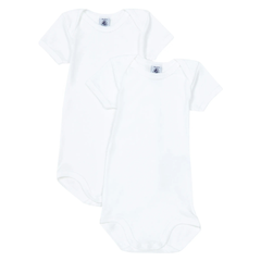 White baby bodysuit with brand logo on a white background