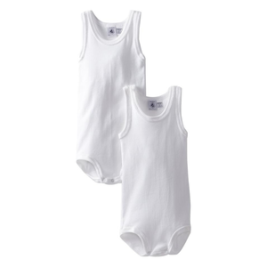 Two white tank bodysuits on a white background