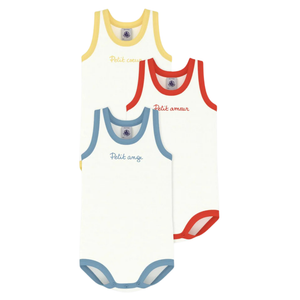 Petit Bateau Baby Boy 3 Pack Sleeveless Tank Bodysuits Boutique Newborn Toddler Designer Organic Cotton Essentials