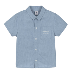 Petit Bateau Boy Short Sleeve Chambray Shirt Boutique Newborn Toddler Designer Organic Cotton Blue Button Down