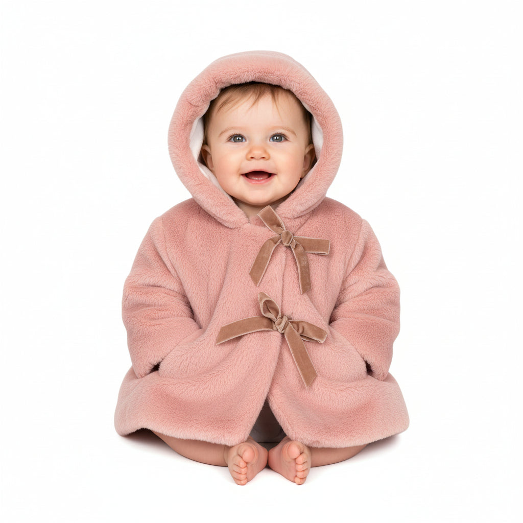 Baby Pink Fur Jacket Bunting | Luxurious Infant Winter One-Piece with Faux Fur Trim