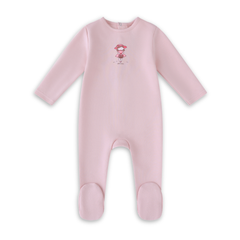 Mini Label Pink Doll Footie Girls Soft Cotton Baby Footed Onesie Doll Print Design