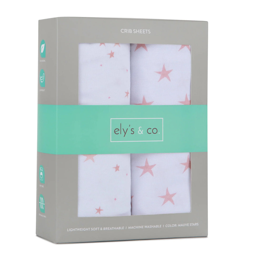 Ely's & Co Mauve Stars Bassinet Cotton Sheets, 2 Pack