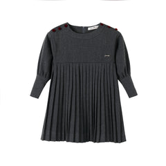 Girls Dark Grey Pleated Button Dress by Nou Nelle – Cotton Midi