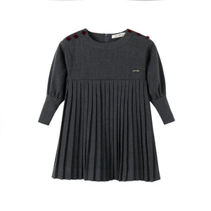 Girls Dark Grey Pleated Button Dress by Nou Nelle – Cotton Midi