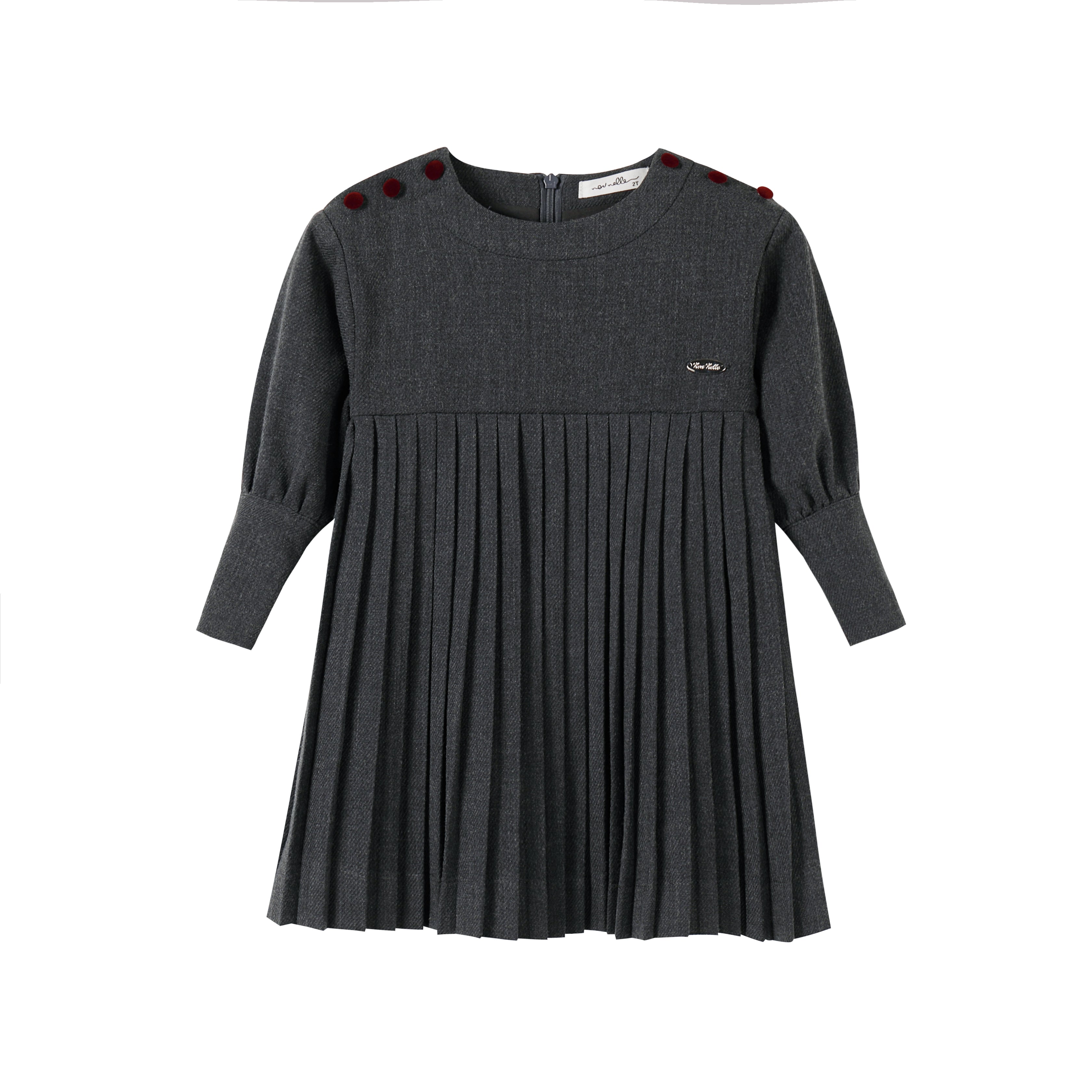 Girls Dark Grey Pleated Button Dress by Nou Nelle – Cotton Midi