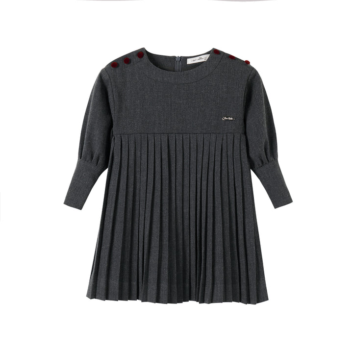 Nou Nelle Dark Grey Pleated Button Dress