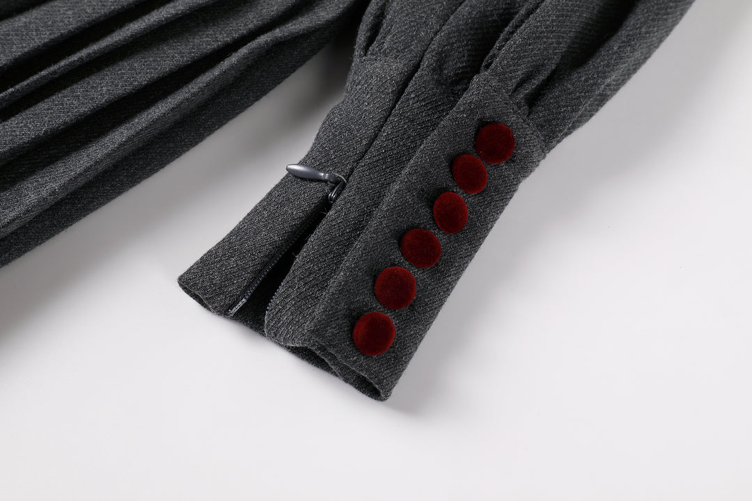 Nou Nelle Dark Grey Pleated Button Dress