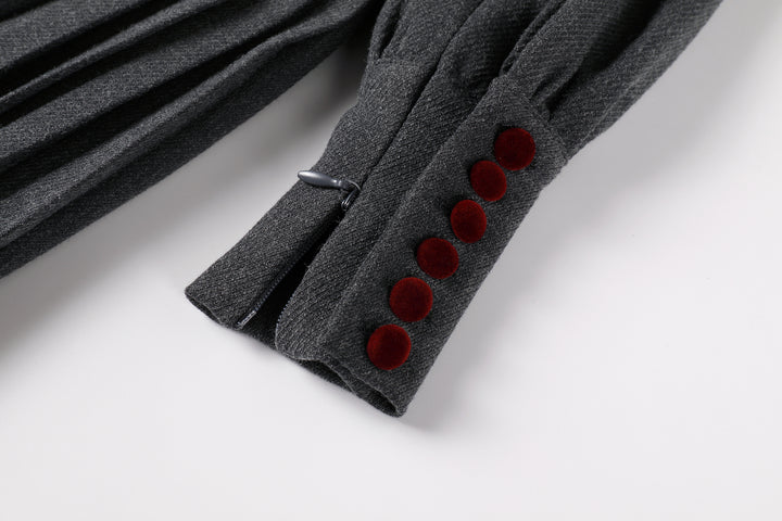 Nou Nelle Dark Grey Pleated Button Dress