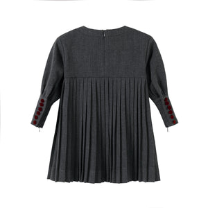 Girls Dark Grey Pleated Button Dress by Nou Nelle – Cotton Midi
