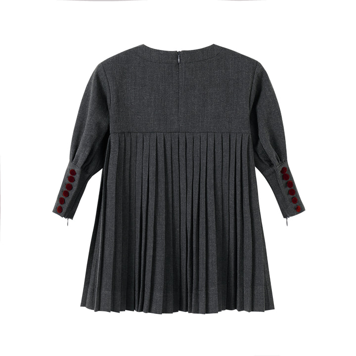 Nou Nelle Dark Grey Pleated Button Dress