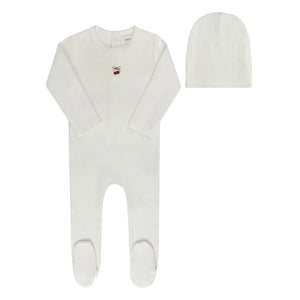 Ely's & Co Pointelle Bow Print Collection Footie and Beanie Soft Cotton Baby Outfit Bow Print Design