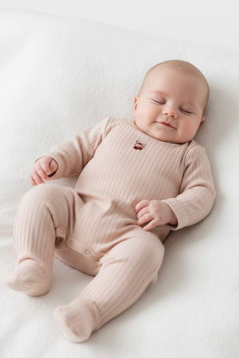 Ely's & Co Pointelle Bow Print Collection Footie and Beanie Soft Cotton Baby Outfit Bow Print Design