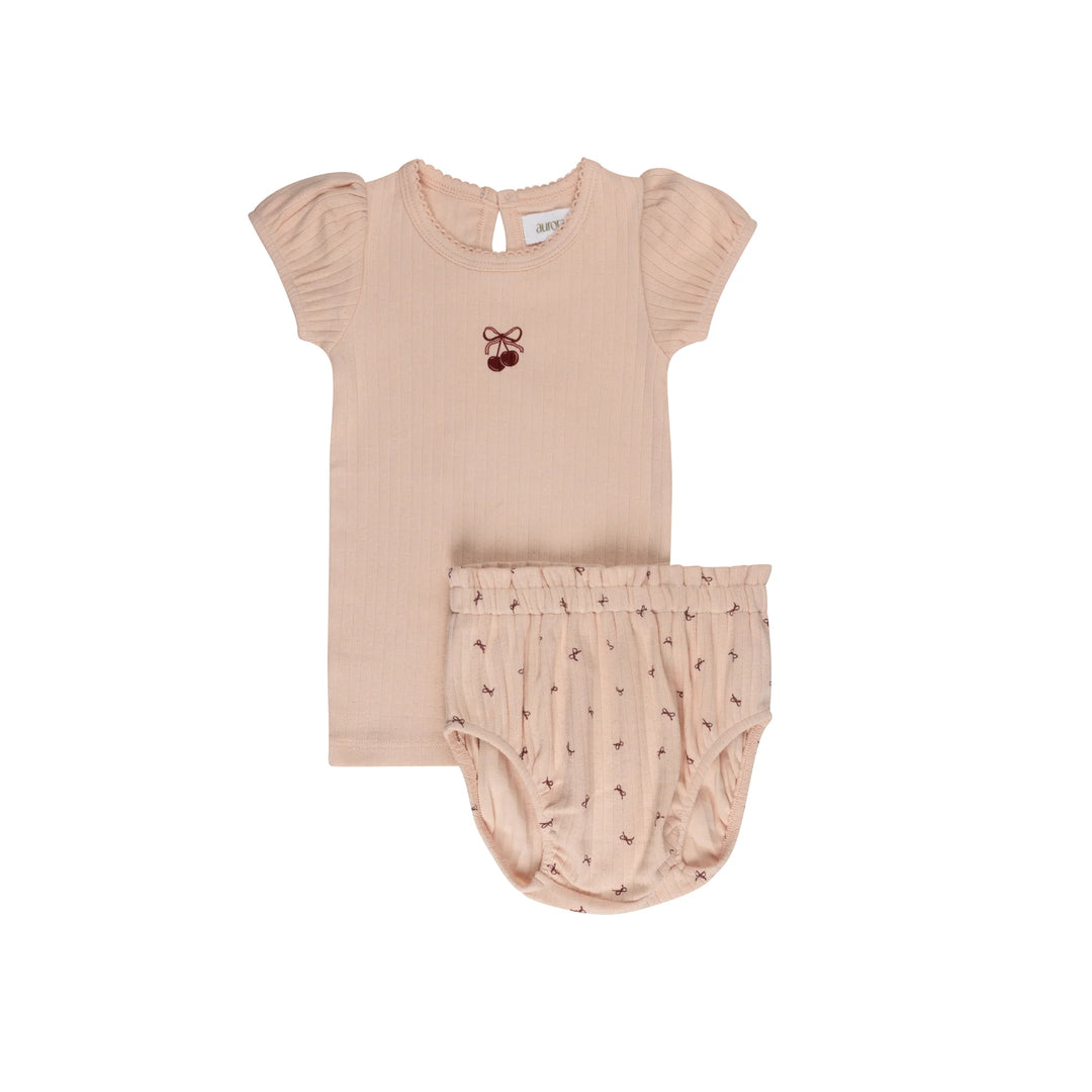 Ely's & Co Pointelle Bow Print Collection T Shirt and Bloomer Soft Cotton Baby Outfit Bow Print Design