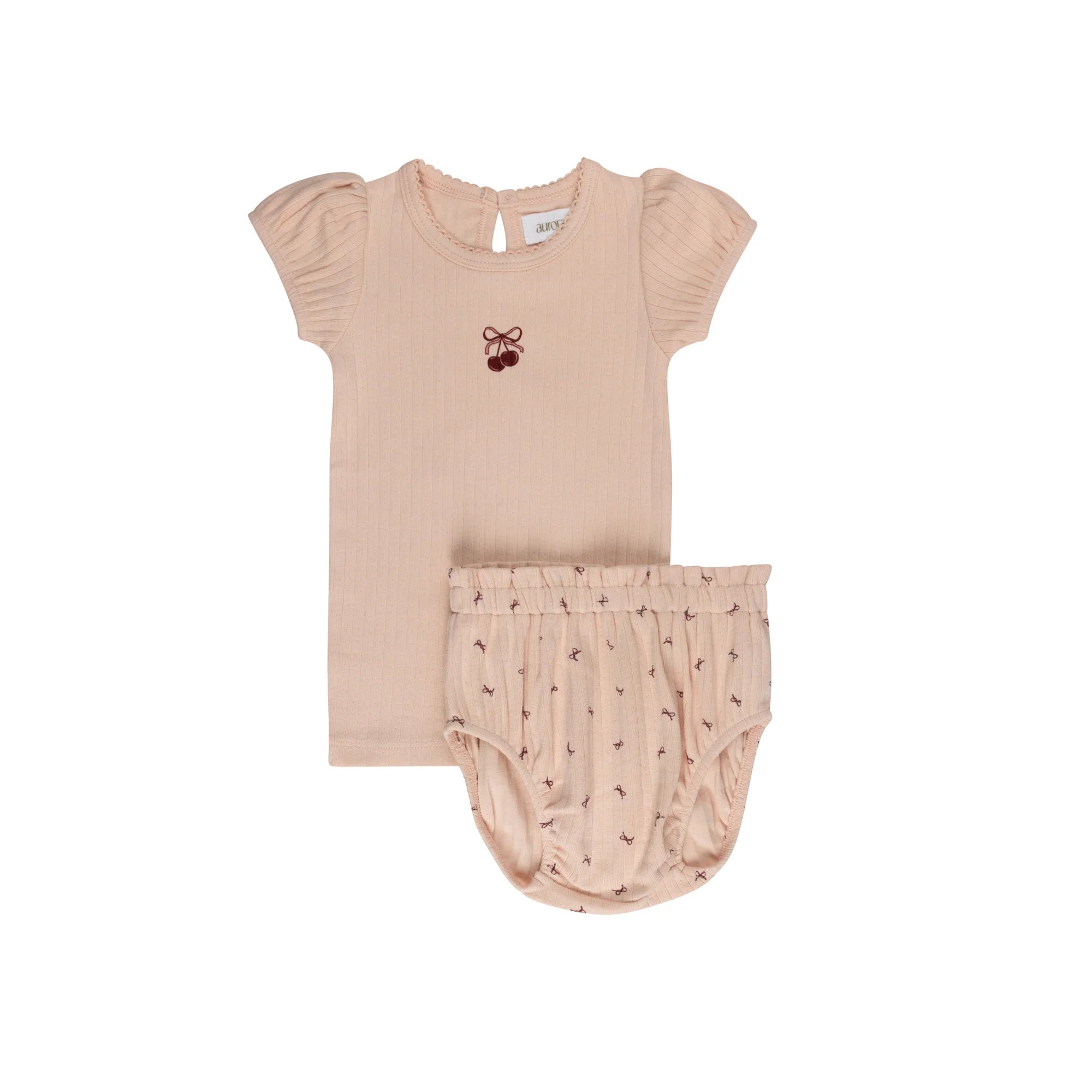 Ely's & Co Pointelle Bow Print Collection T Shirt and Bloomer Soft Cotton Baby Outfit Bow Print Design