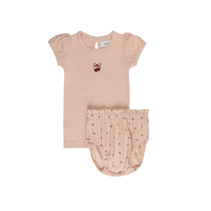 Ely's & Co Pointelle Bow Print Collection T Shirt and Bloomer Soft Cotton Baby Outfit Bow Print Design