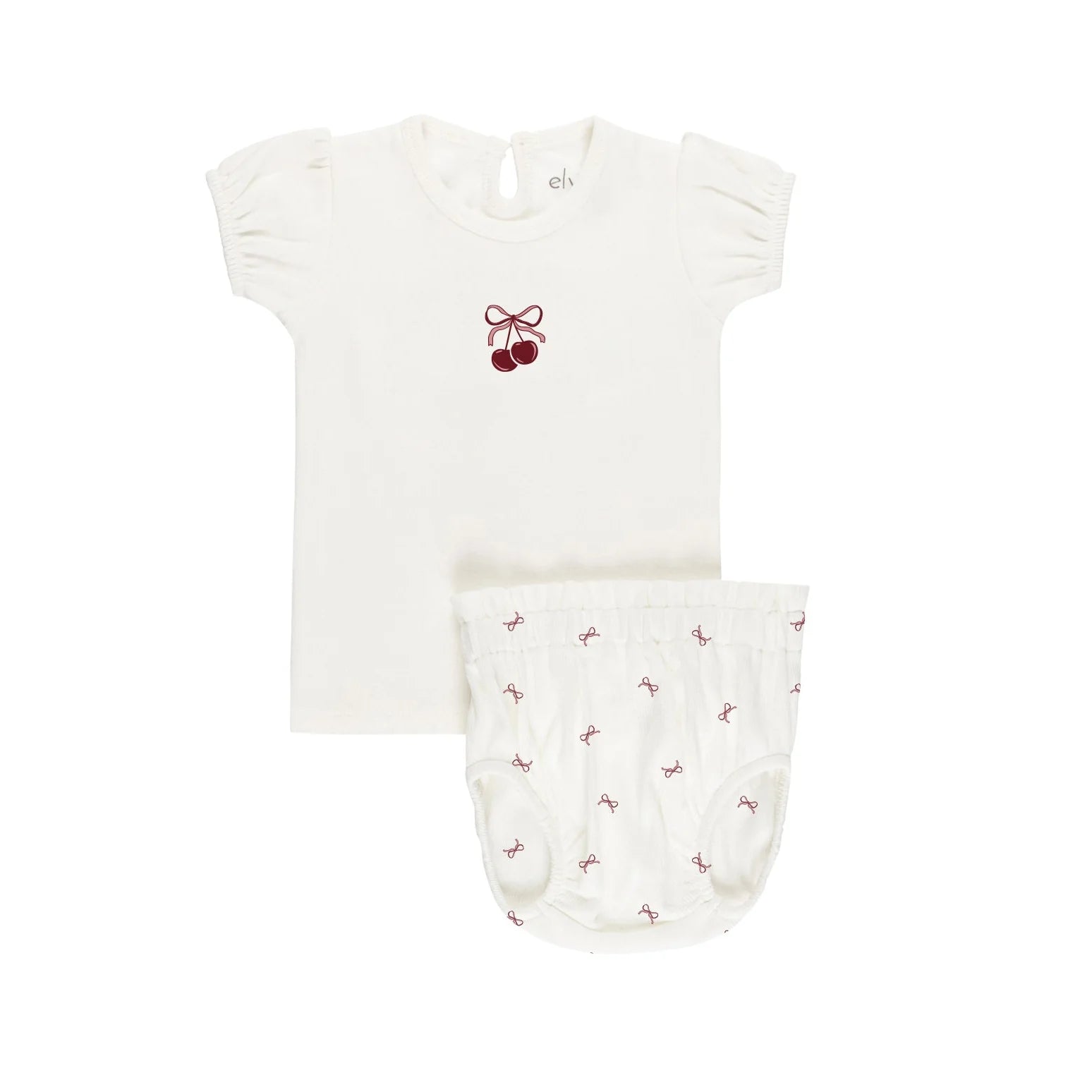 Ely's & Co Pointelle Bow Print Collection T Shirt and Bloomer Soft Cotton Baby Outfit Bow Print Design