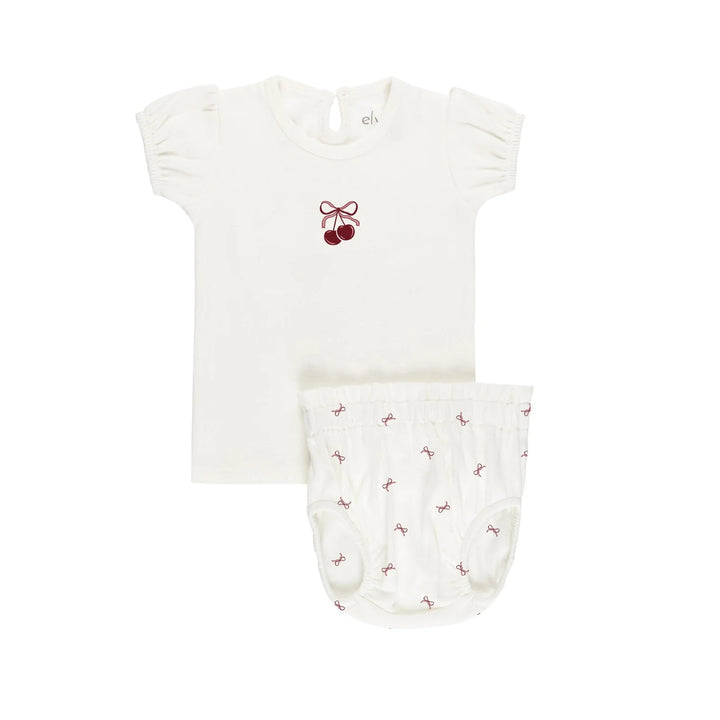 Ely's & Co Pointelle Bow Print Collection T Shirt and Bloomer Soft Cotton Baby Outfit Bow Print Design