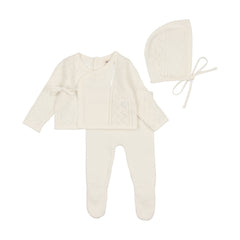 Bee & Dee White Pointelle Wrap Romper + Bonnet