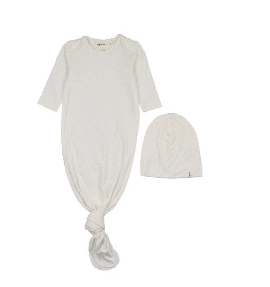 Mema Knits polka dot sleep bag and beanie set