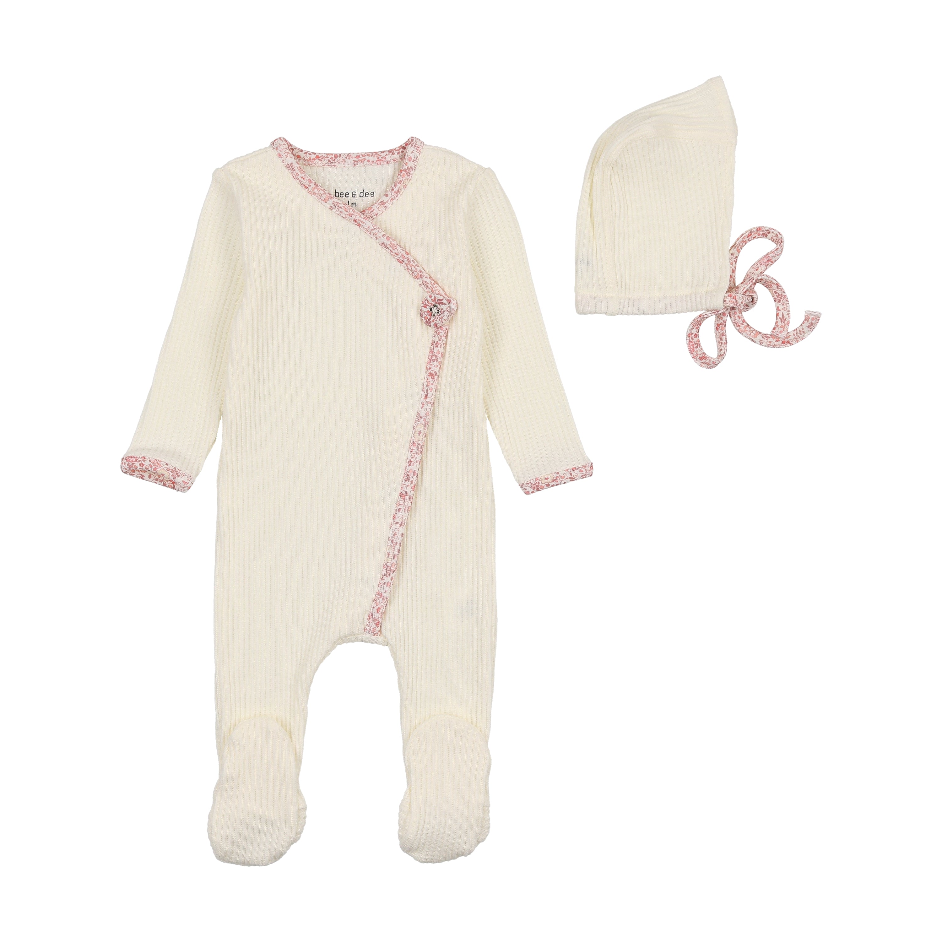 Bee & Dee Girls Print Poplin Trim Footie + Beanie