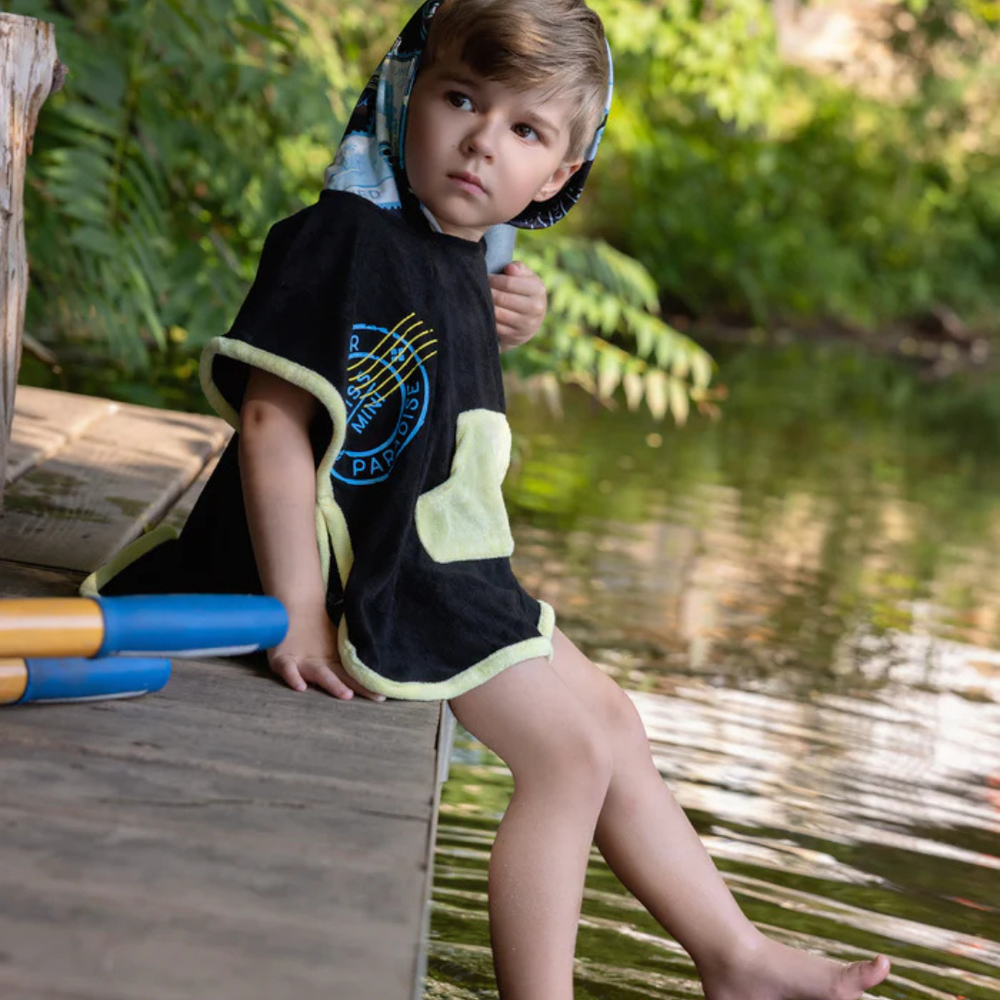 Miss Mini Postcard Swim Poncho Boy Soft Cotton Kids Swim Cover Up Postcard Print Design