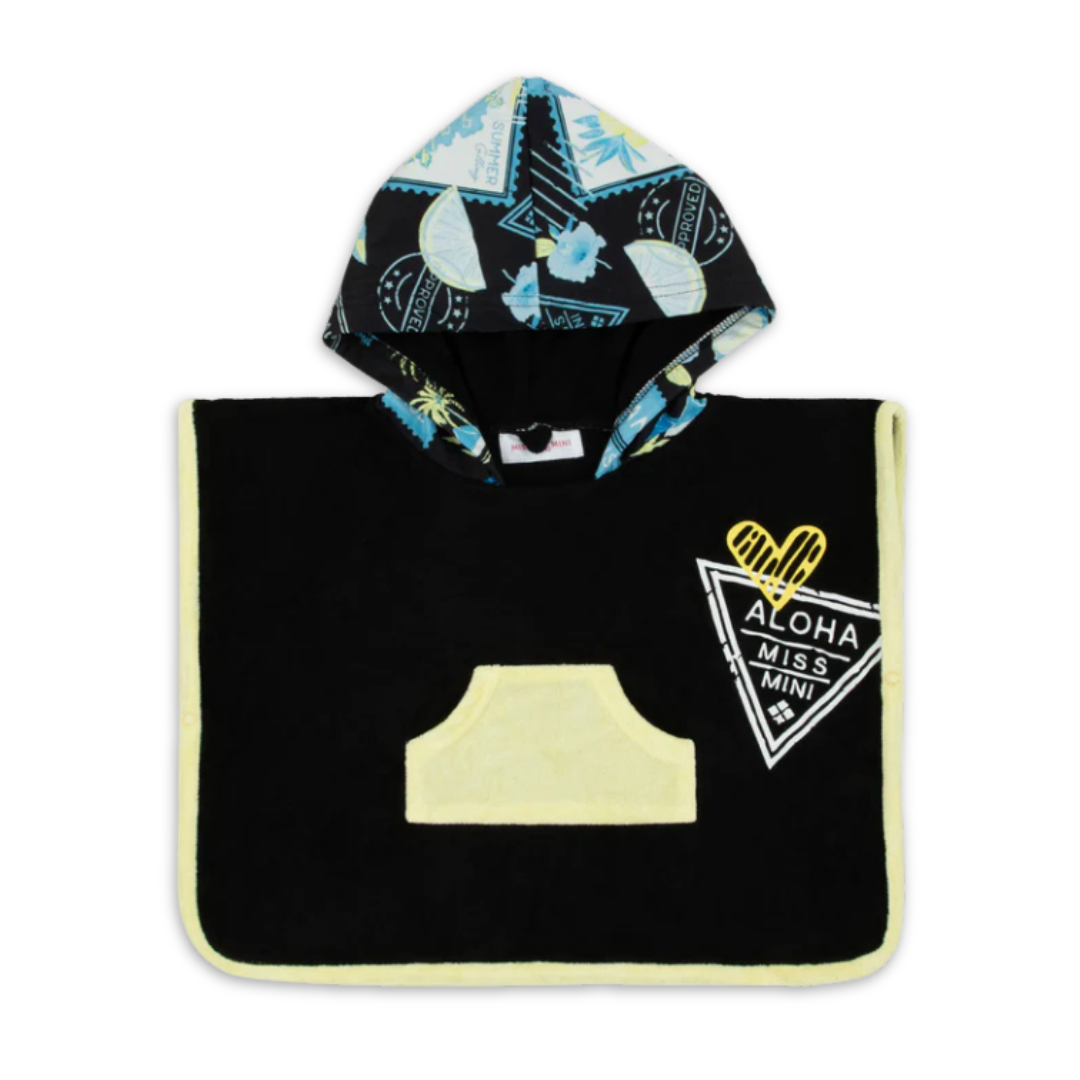 Miss Mini Postcard Swim Poncho Girl Soft Cotton Kids Swim Cover Up Postcard Print Design