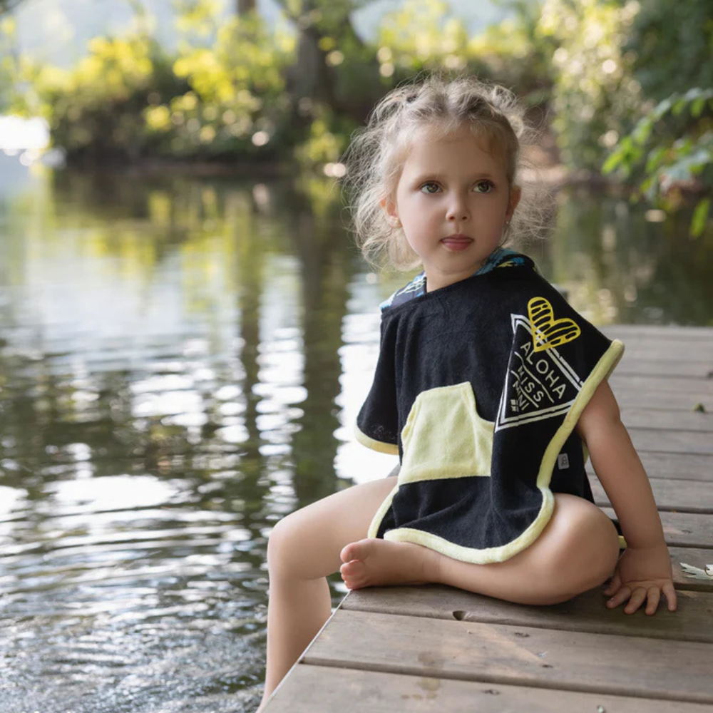 Miss Mini Postcard Swim Poncho Girl Soft Cotton Kids Swim Cover Up Postcard Print Design
