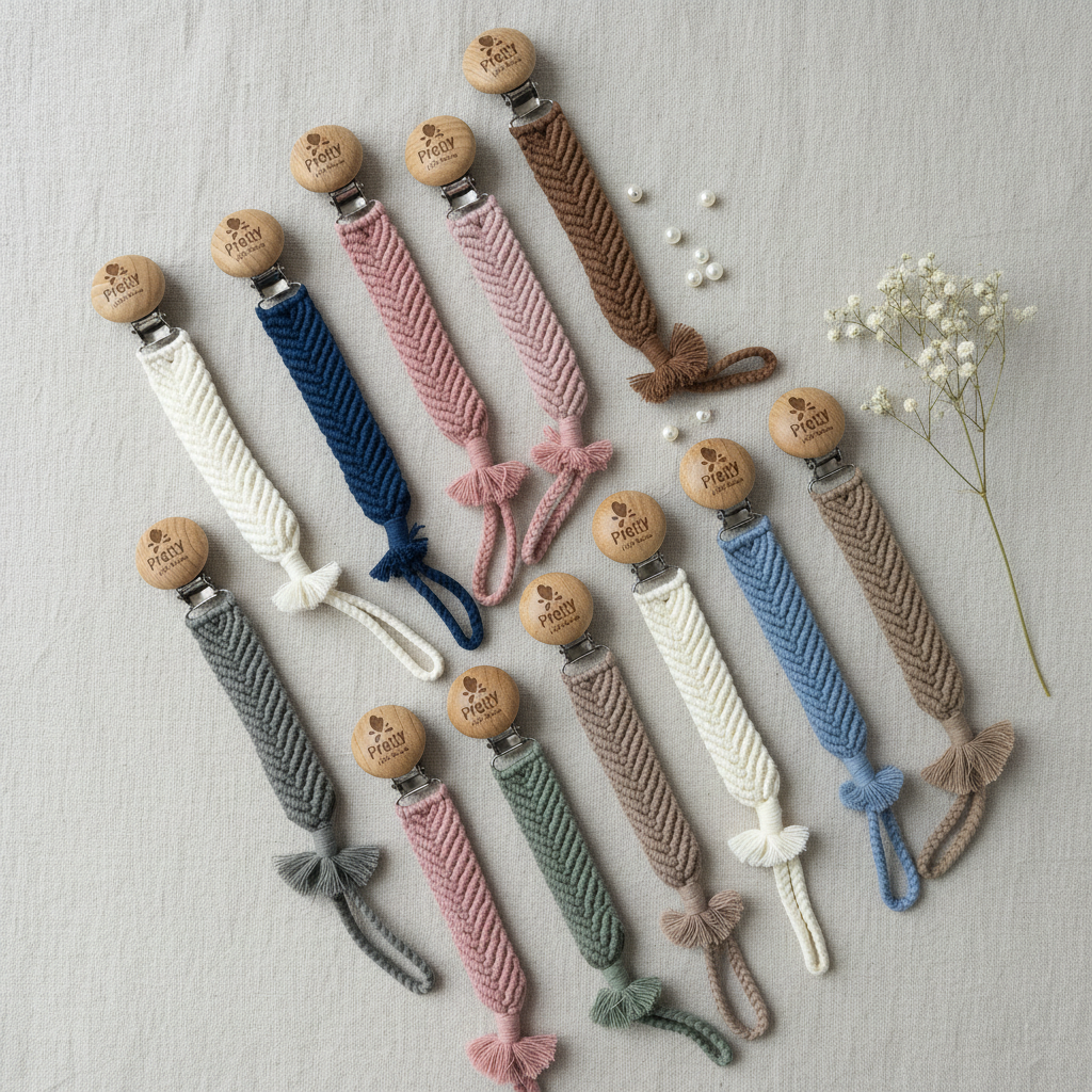 Pretty little basics pacifier clip