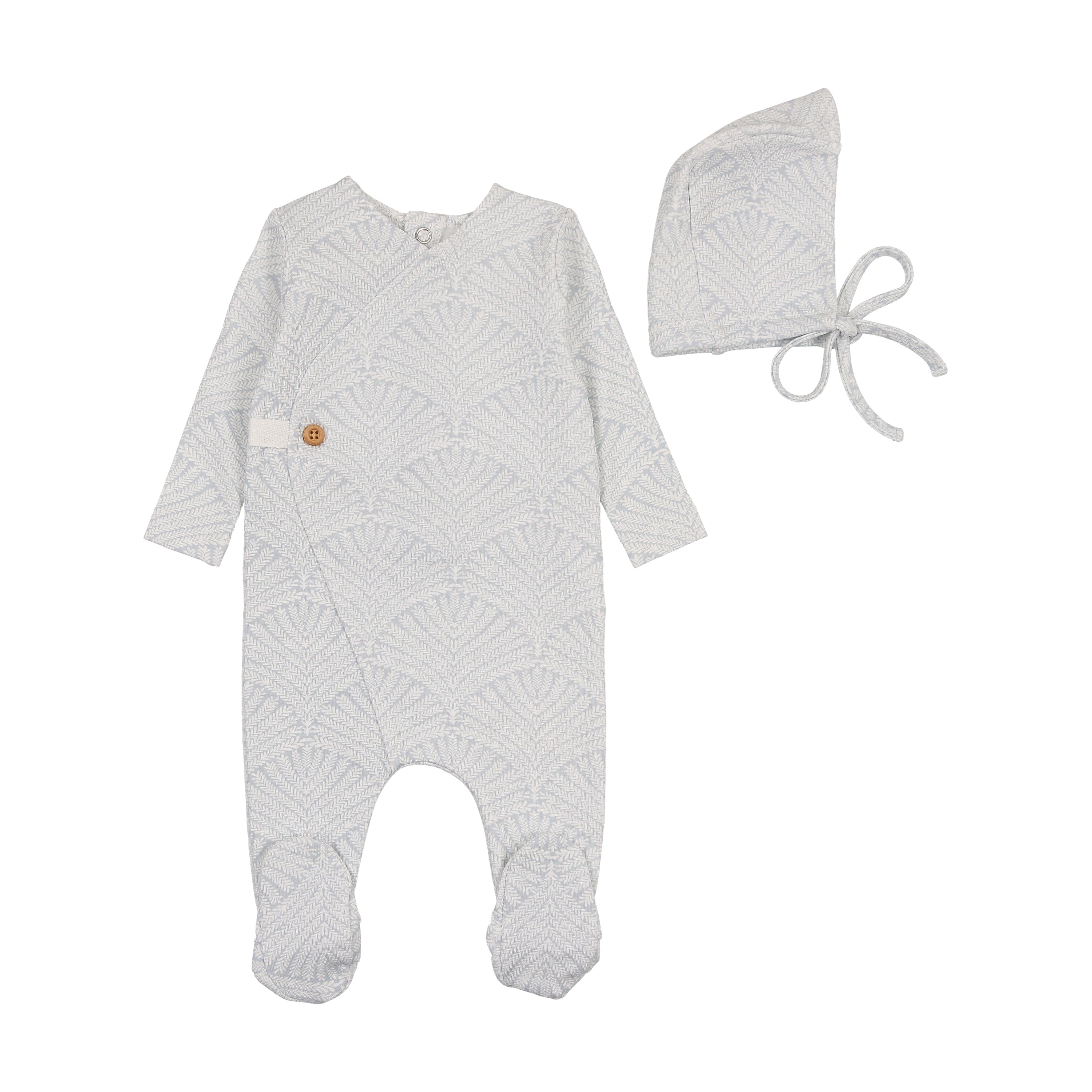 Bee & Dee Steel Blue Print Wrap Footie + Beanie