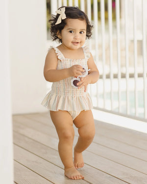 Quincy Mae Multi Stripe Smocked One-Piece Swimsuit