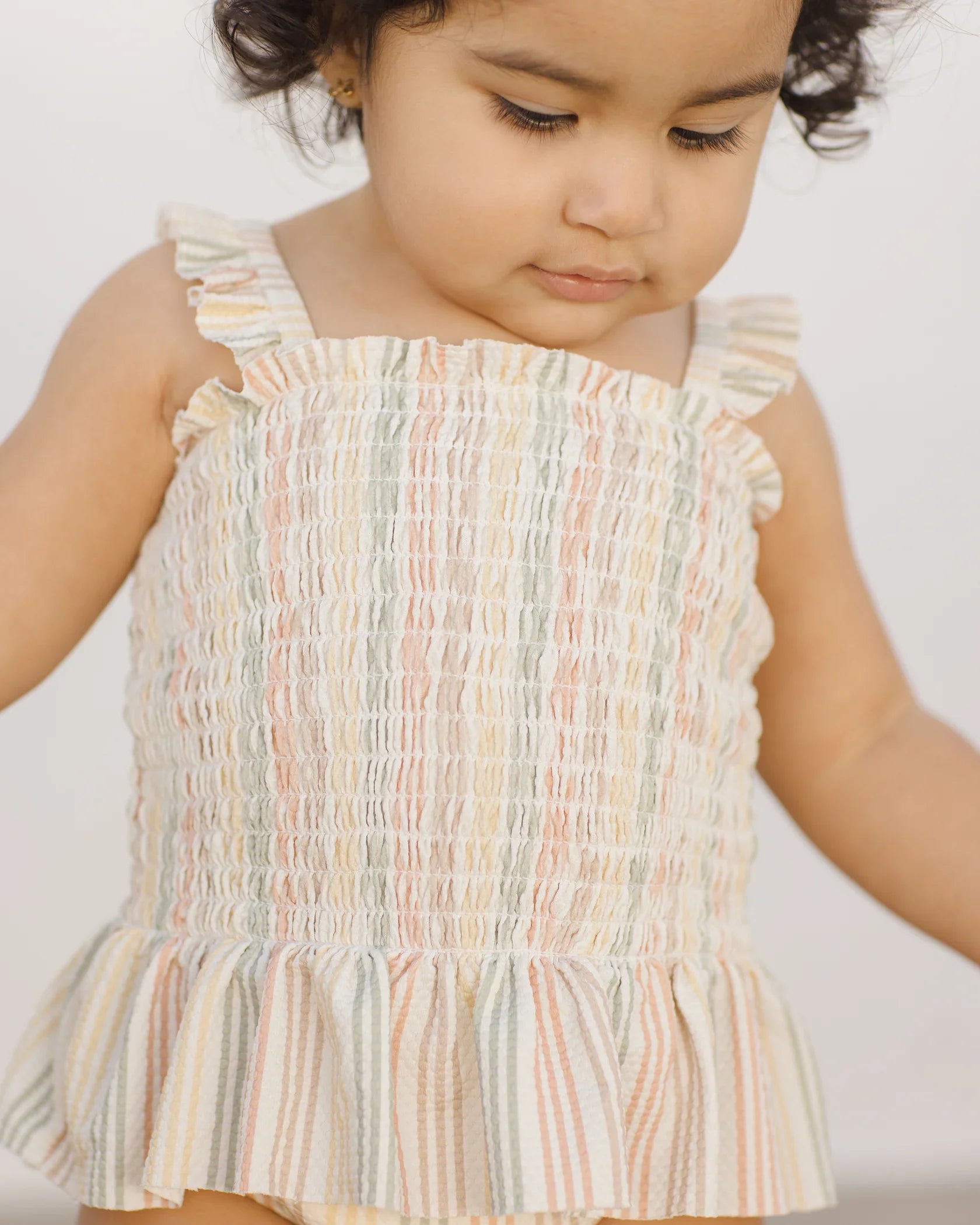 Quincy Mae Multi Stripe Smocked One-Piece Swimsuit