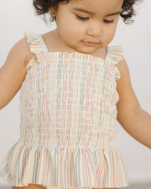 Quincy Mae Multi Stripe Smocked One-Piece Swimsuit