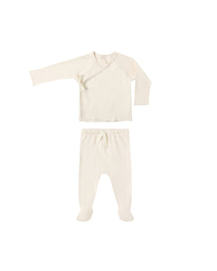 Quincy Mae Natural Wrap Top + Footed Pant Set