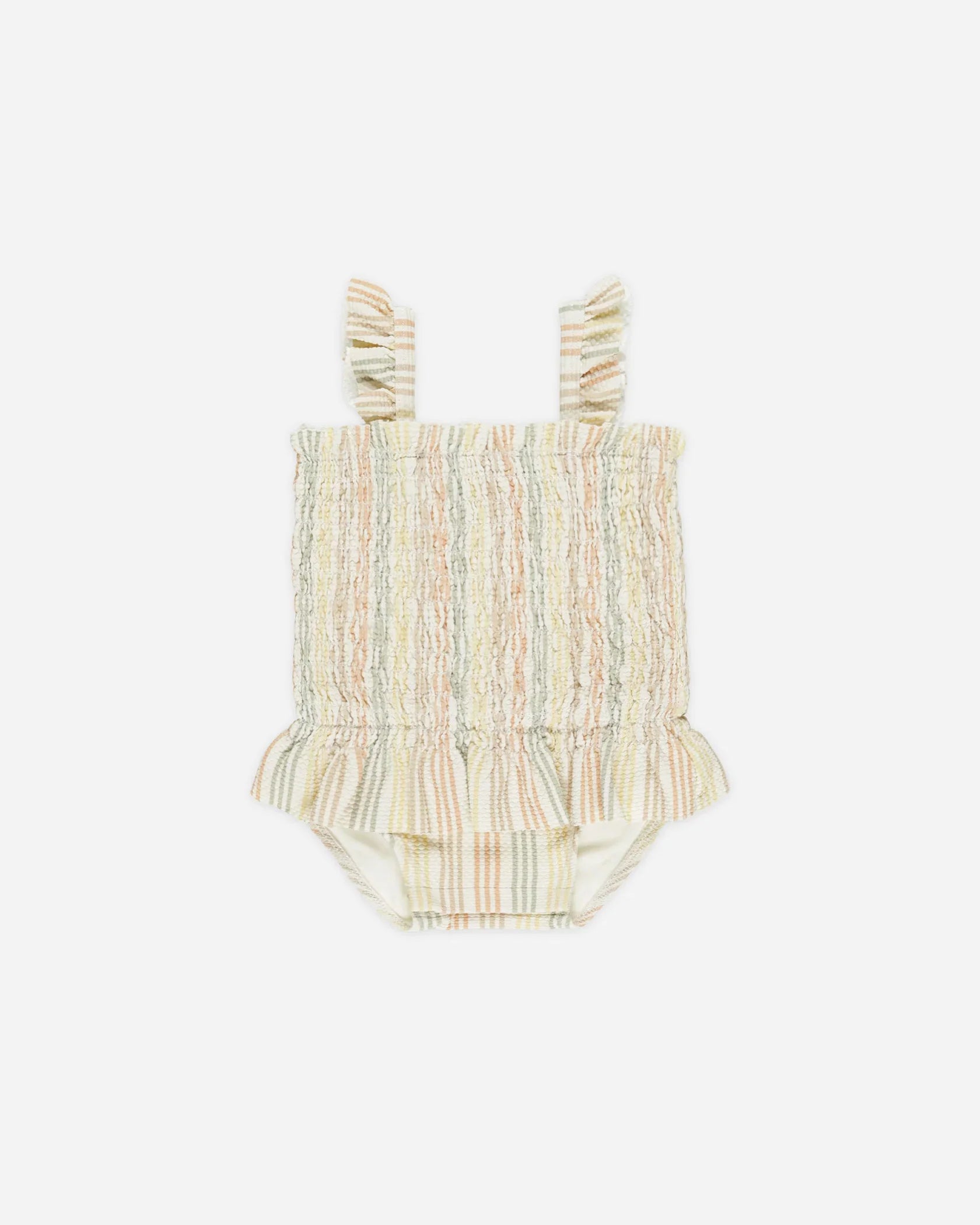 Quincy Mae Multi Stripe Smocked One-Piece Swimsuit