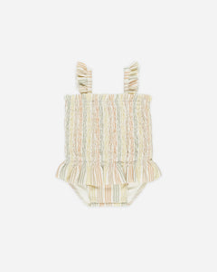 Quincy Mae Multi Stripe Smocked One-Piece Swimsuit