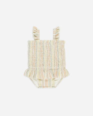 Quincy Mae Multi Stripe Smocked One-Piece Swimsuit