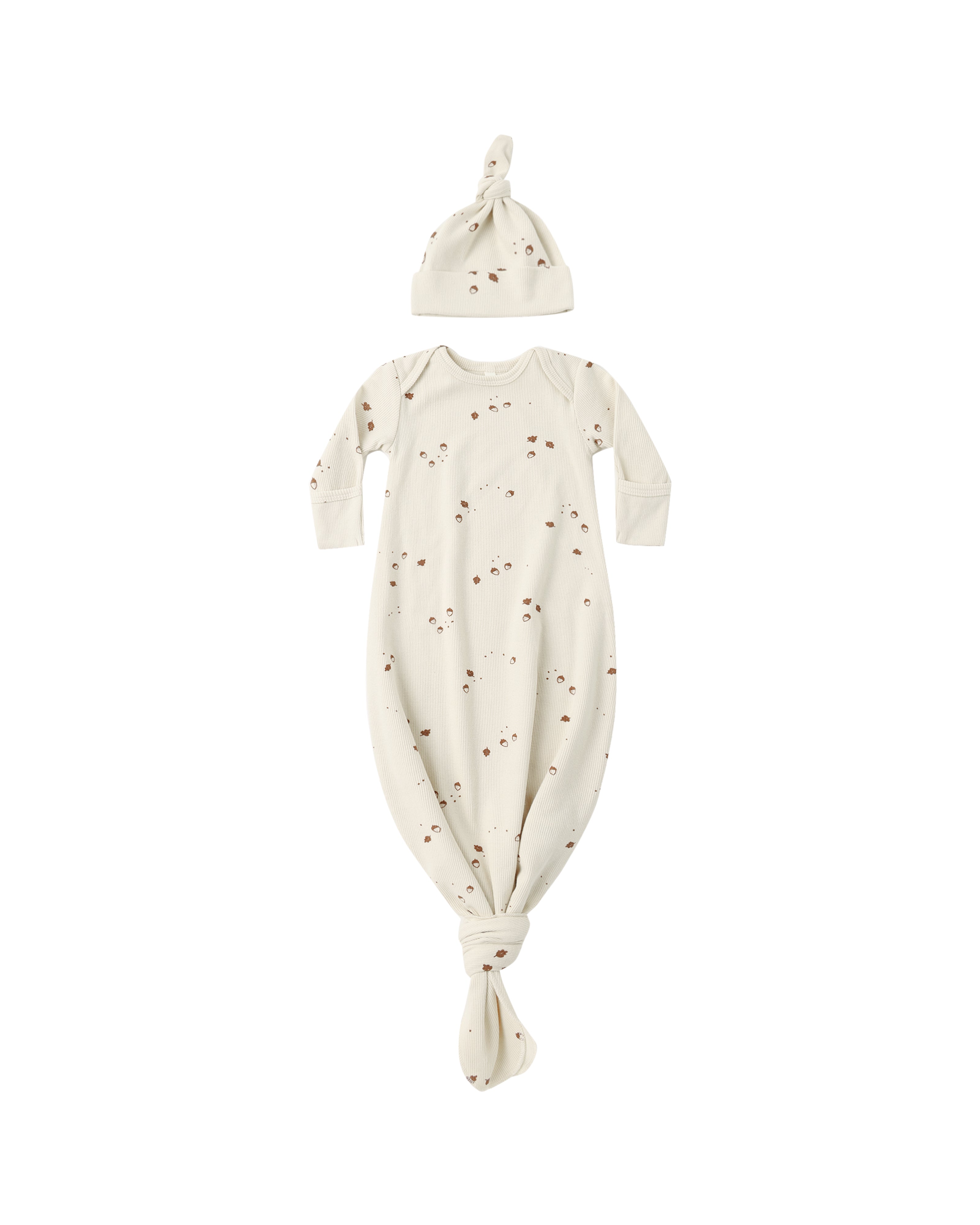 Quincy Mae Acorns Knotted Baby Gown + Hat Set