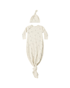 Quincy Mae Owls Knotted Baby Gown + Hat Set