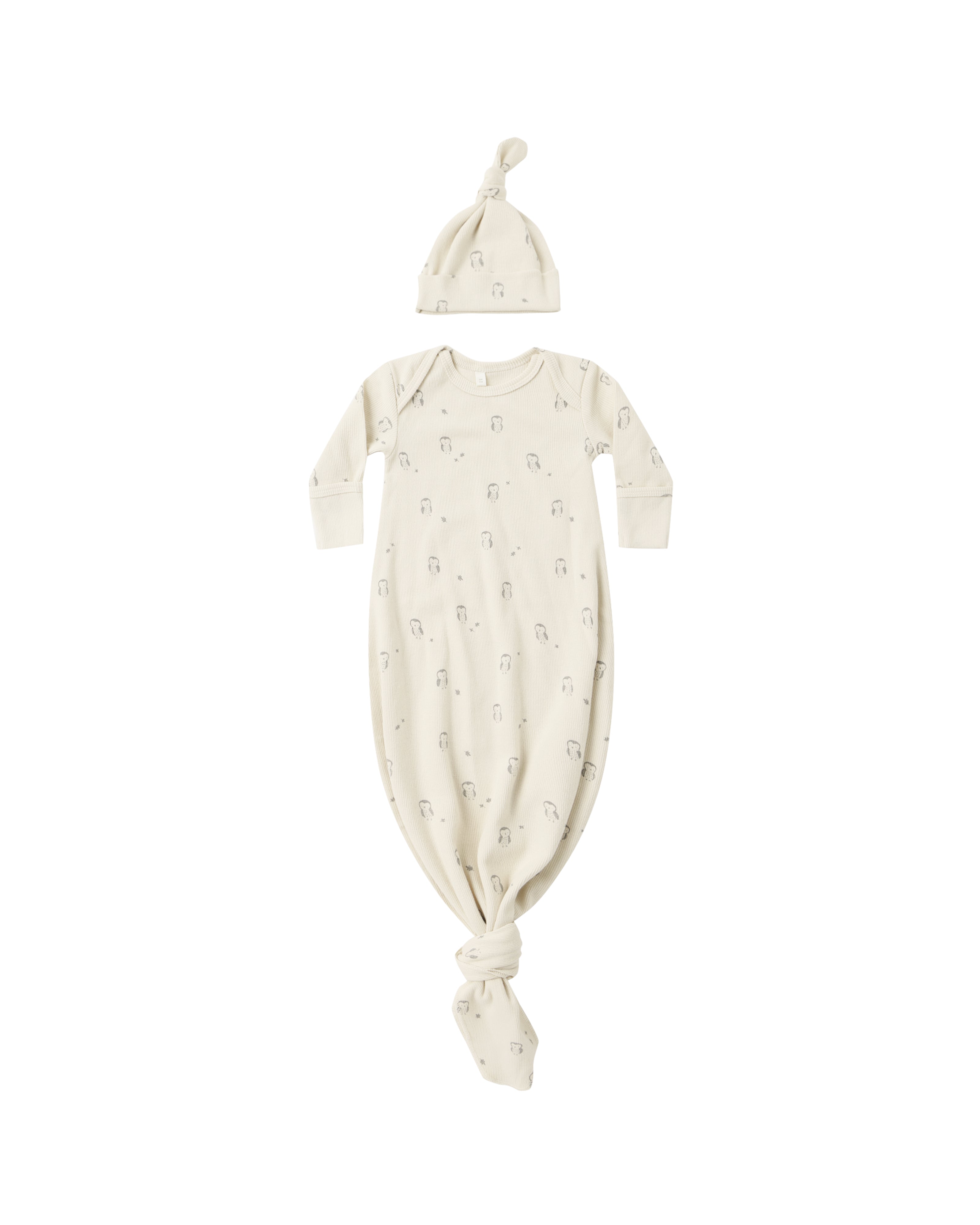 Quincy Mae Owls Knotted Baby Gown + Hat Set