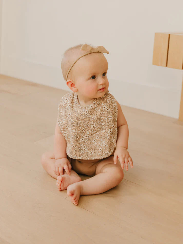 Quincy Mae Apricot Floral Woven Tie Bib