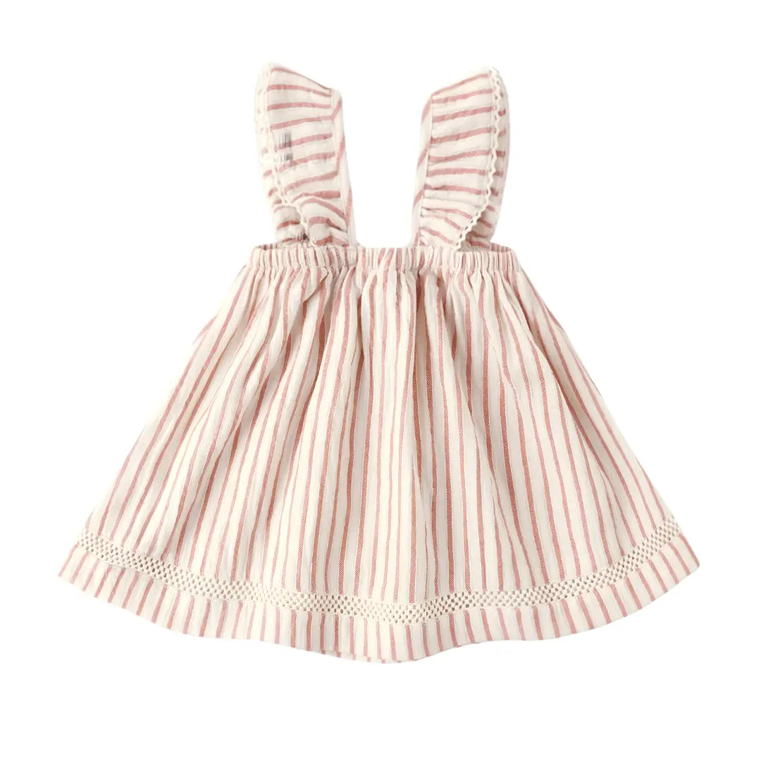Quincy Mae Girls Ruffle Tank Dress Vintage Stripe Boutique Toddler Designer Organic Cotton Summer Outfit