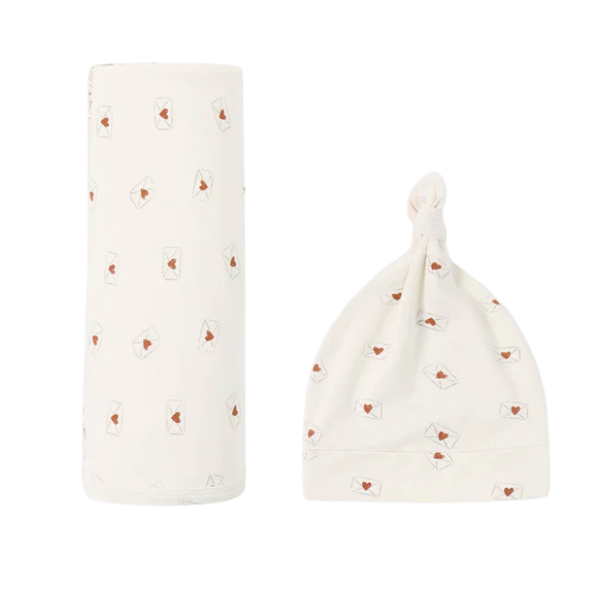 Quincy Mae Baby Heart Print Bamboo Swaddle and Knotted Hat Set Boutique Newborn Toddler Designer Eco-Friendly Wrap