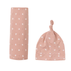 Quincy Mae Baby Pink Hearts Bamboo Swaddle and Knotted Hat Set Boutique Newborn Toddler Designer Eco-Friendly Wrap